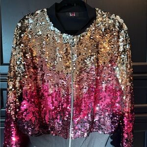 Women’s Holiday Beyoncé K&I Gold Pink Handmade Sequin Jacket, Medium
